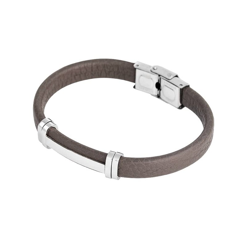Geoffrey Beene Men's Genuine Leather Bracelet with Stainless Steel Cut-Out ID, Grey - Image 3